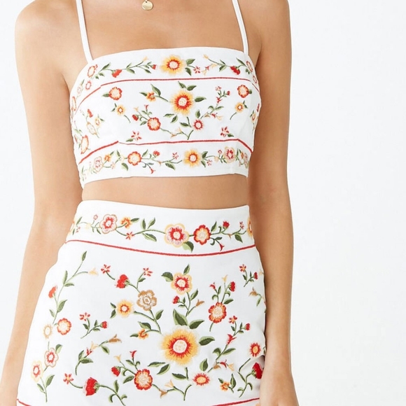Forever21 Floral Embroidered Tank Skirt Set - Picture 2 of 3